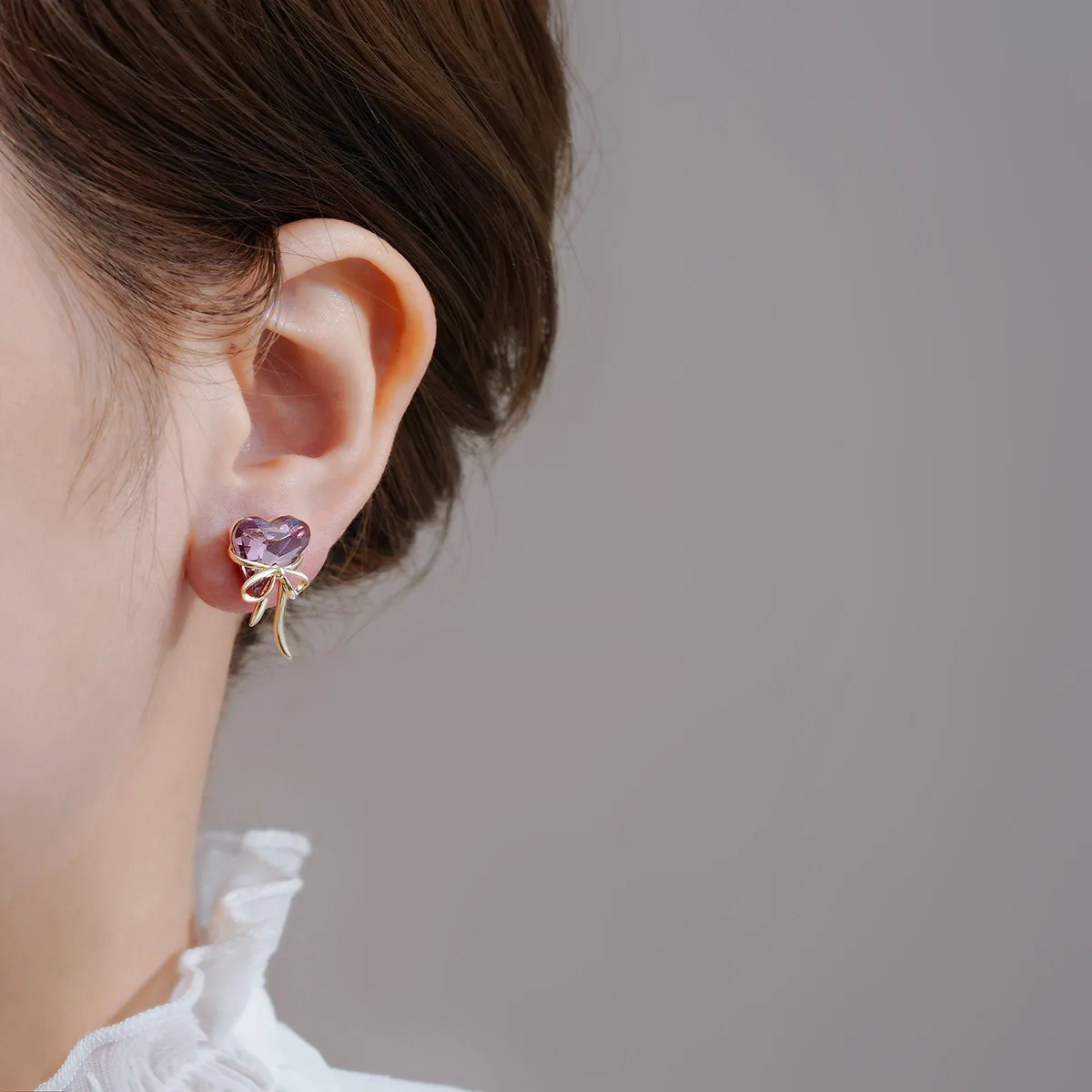New Fashion Trend Unique Design Elegant Exquisite Purple Crystal Heart Butterfly Stud Earrings Women Jewelry Party Premium Gift