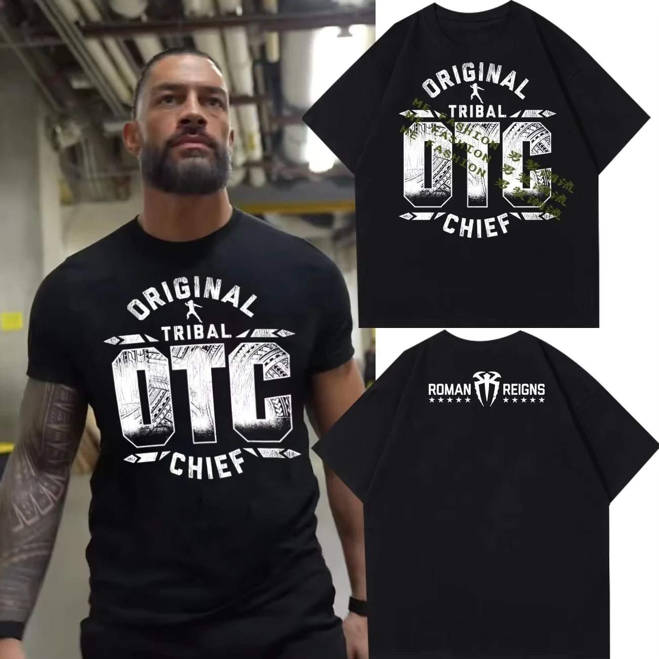 

2025 Summer New Wrestling Big Dog Tribe Chief Roman Reigns OTC Roman Reigns Short Sleeve Cotton T-Shirt Men's High Street Top