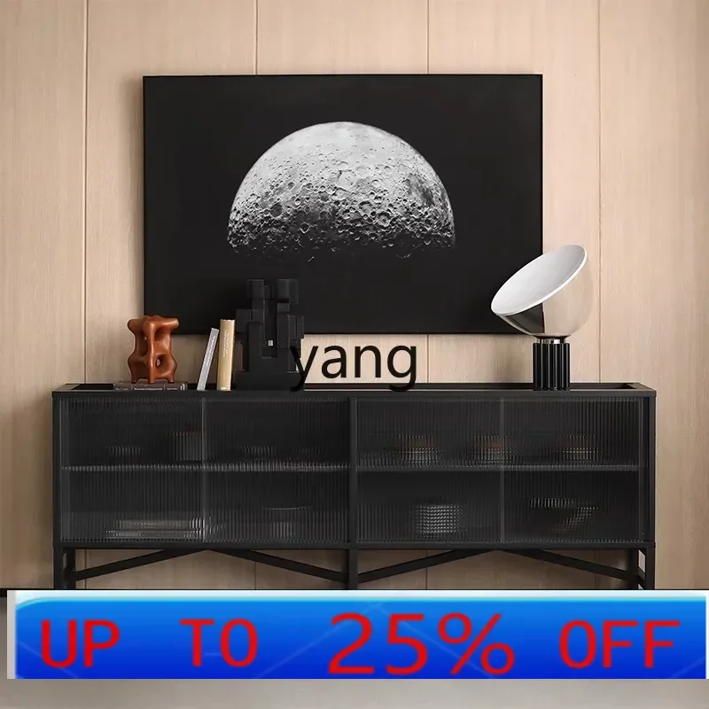 

LMM retro solid wood dining side cabinet simple glass sliding door double-layer display storage tea cabinet