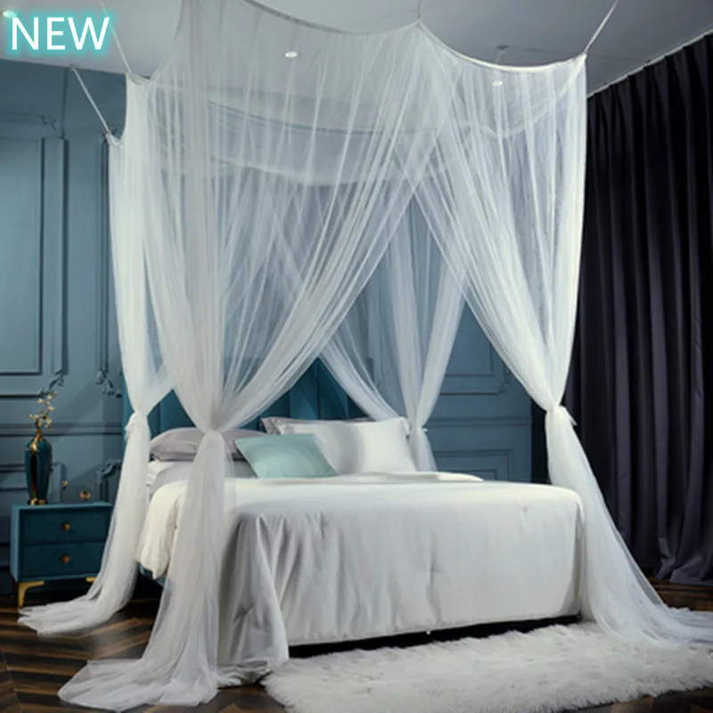 Four-Door Mosquito Net Bedroom Canopy Fit King and Queen Double Beds Netting Elegant Green Netting Complements any interior