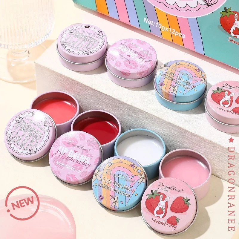 Balsam do ust nawilżający w puszce z naturalnym różowym kolorem, stały błyszczyk do ust dla kobiet i dziewcząt, do pielęgnacji suchej skóry ust na co dzień, uroczy, kieszonkowy rozmiar.