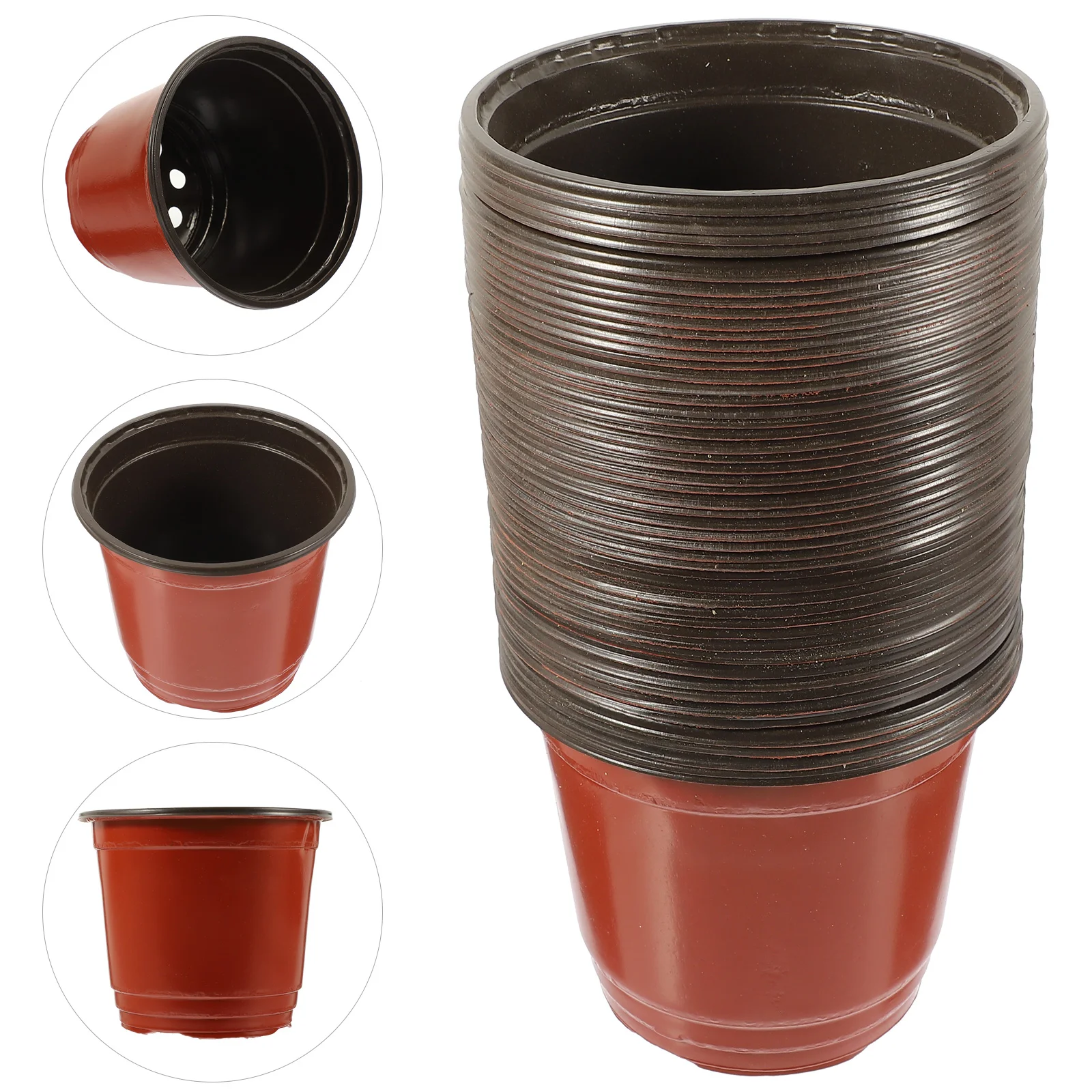 

50PCS Plastic Flowerpot Creative Breathable Flower Pot Succulents Flower Pot Basin Pot - Diameter (Brown)