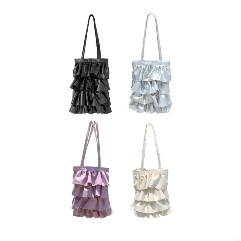 X90D Women Pleated-Wave Shoulder Bag Lady Casual Underarm Bag Large Capacity Tote Bag