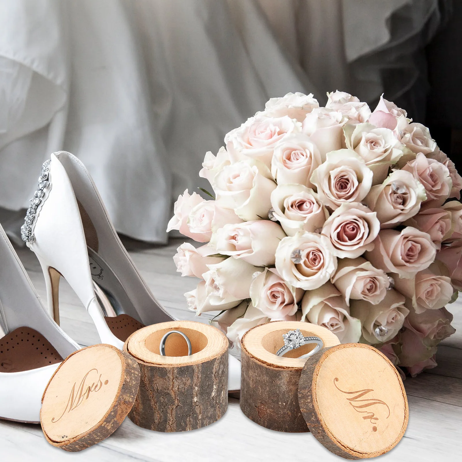 

2pcs Wooden Mr Mrs Printed Wooden Printed Ring Box Shabby Chic Rustic Wedding Jewelry Packaging Holder Display Case Gift Box