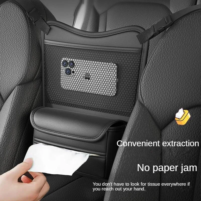 Car Handbag Holder Between Seats Mutifuntional Leather Auto Seat Middle Storage Bag Hanging Tissue Box Phone Cup Map Organizer