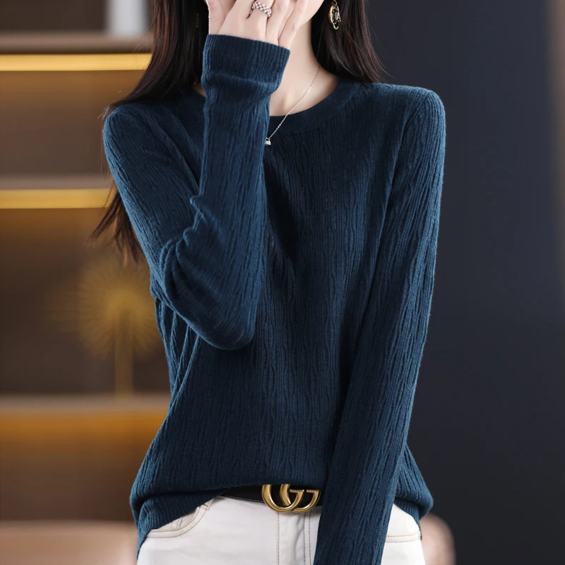 Spring Autumn New Women Wool Blend Sweater O-Neck Lantern Pattern Pullover Casual Knitted Loose Tops Female Soft Sweater