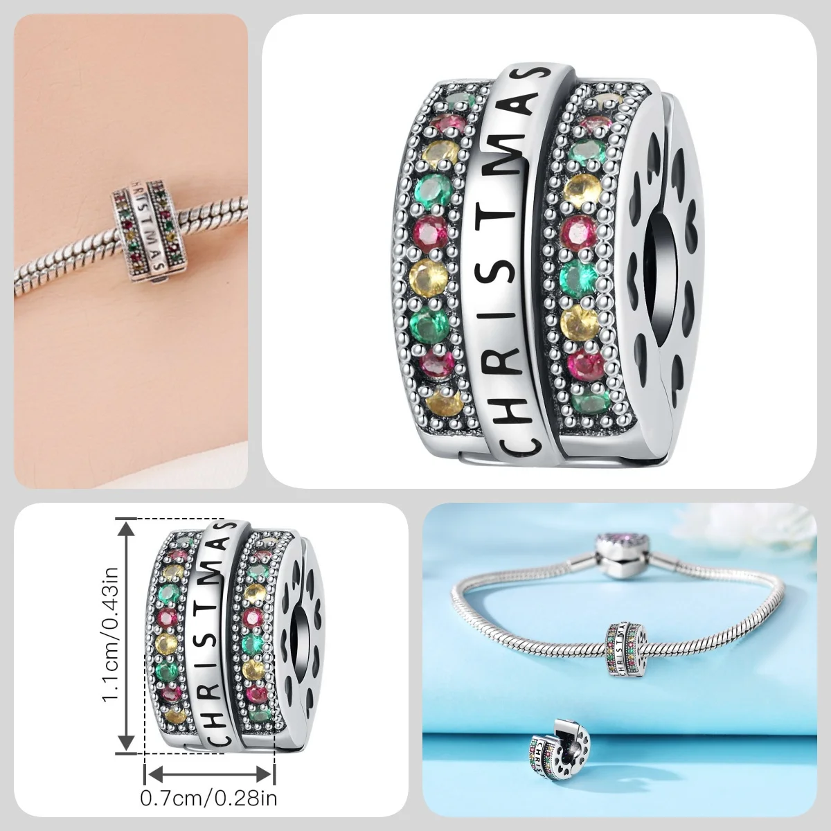 Original 925 Sterling Silber Zirkon Schneeflocken-Charm-Anhänger DIY Perle Passend für Armband Halskette Schmuck Feiertagsgeschenke für Frauen – Detail 6