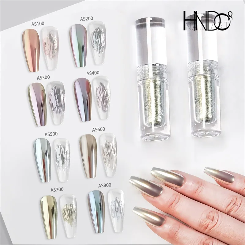 HNDO Iridescent Liquid Aurora Chrome Powder with Brush Inside for Nail Art Decoration Silk Effect Manicure Nail Glitter Pigment