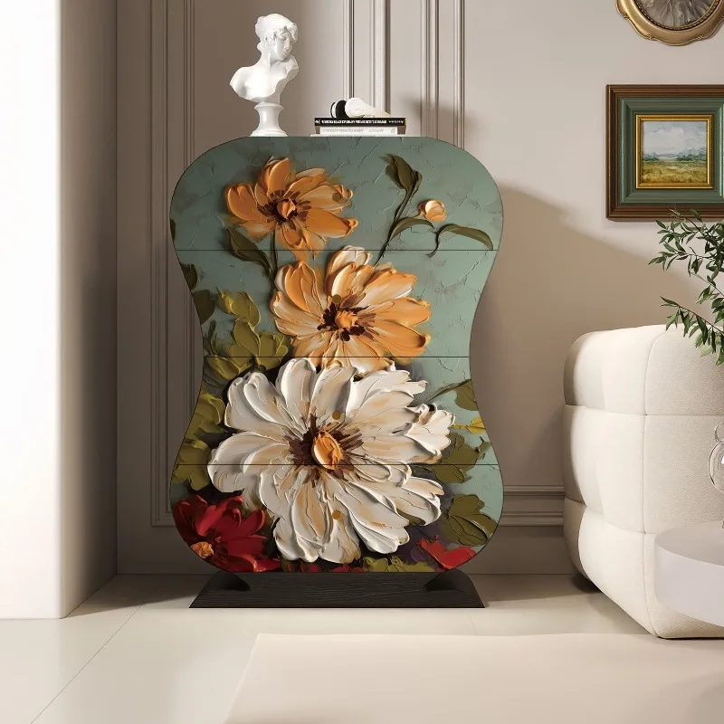 mobiletto a quattro cassetti in legno massello, mobiletto, soggiorno, in famiglia integrato contro il muro, mobiletto portaoggetti, armadietto