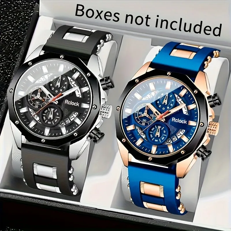 

Мужской комплект часов из 2 предметов, деловая мода, классический комплект кварцевых часов с тремя глазами, подходит для делового мероприятия, подходящая одежда