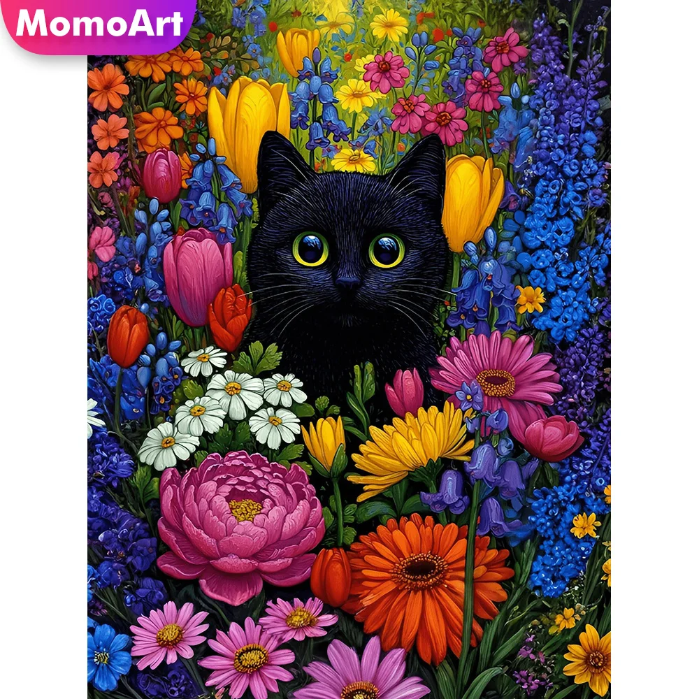 Momoart Diamond Embroidery Cat Animal Full Square Round Painting Tulip Flower Picture Of Rhinestones Mosaic DIY Home Decoration