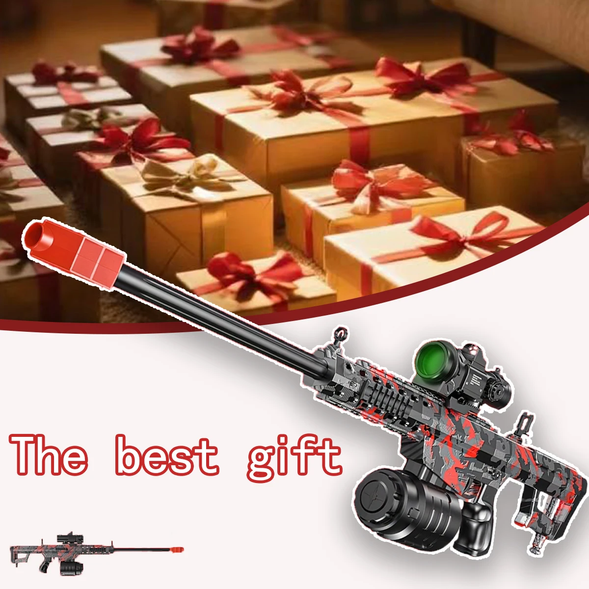 Gel Ball Blaster-geweer, rood tactisch lichaam, elektrisch USB oplaadbaar, dubbele automatische handmatige schakelaar, perfect cadeau voor Kerstmis