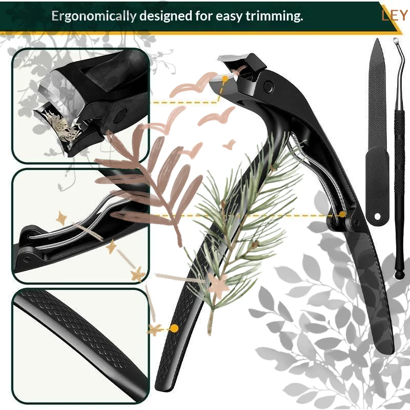 Large And Thick Hard Nail Clippers: Adult-Specific Anti-Splash Widened Blade Design Trim Gray Nails