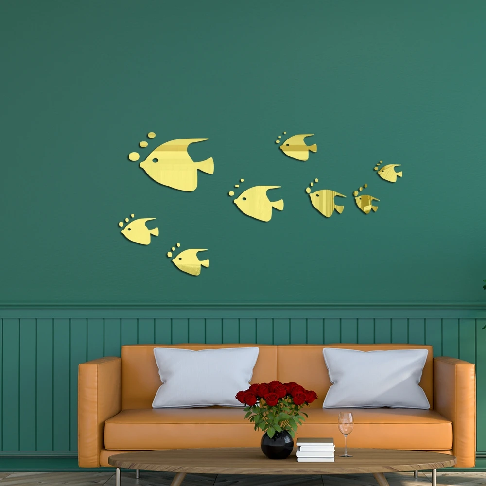 8Pcs Fish-Shaped Acrylic Mirror Stickers Ocean Theme Kids Room Decor Fun Colorful Wall Decorations Transform Your Home