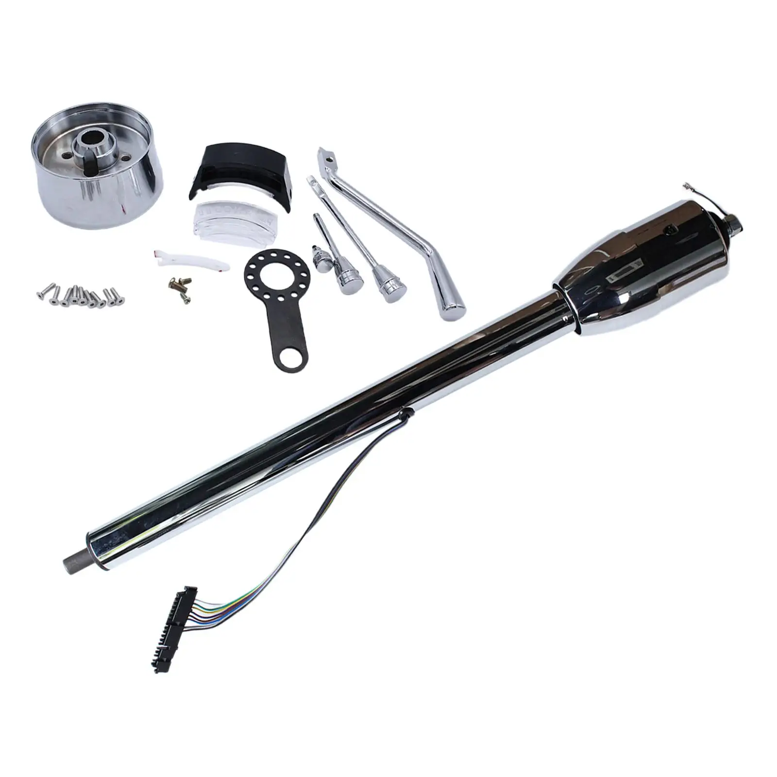 Manual Tilt Steering Column 32 Inch Floor Shift Metal Chrome Column with Connector Plate and Turn Signal Switch for Vehicle