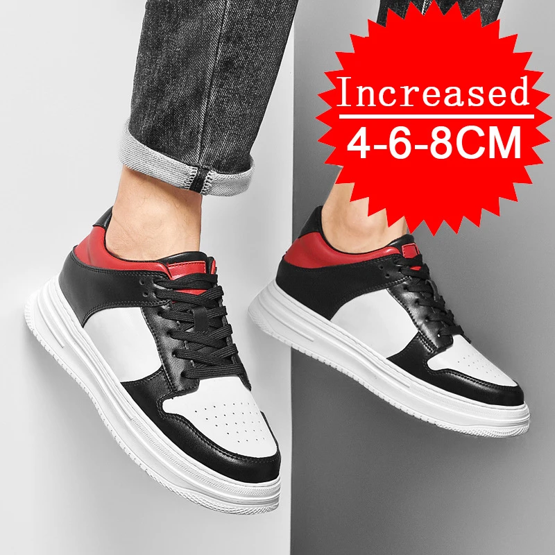 Men Leisure Fashion Comfortable Breathable Sports Running Non-slip Sneakers Casual Genuine Leather 4/6/8CM Heightening Shoes