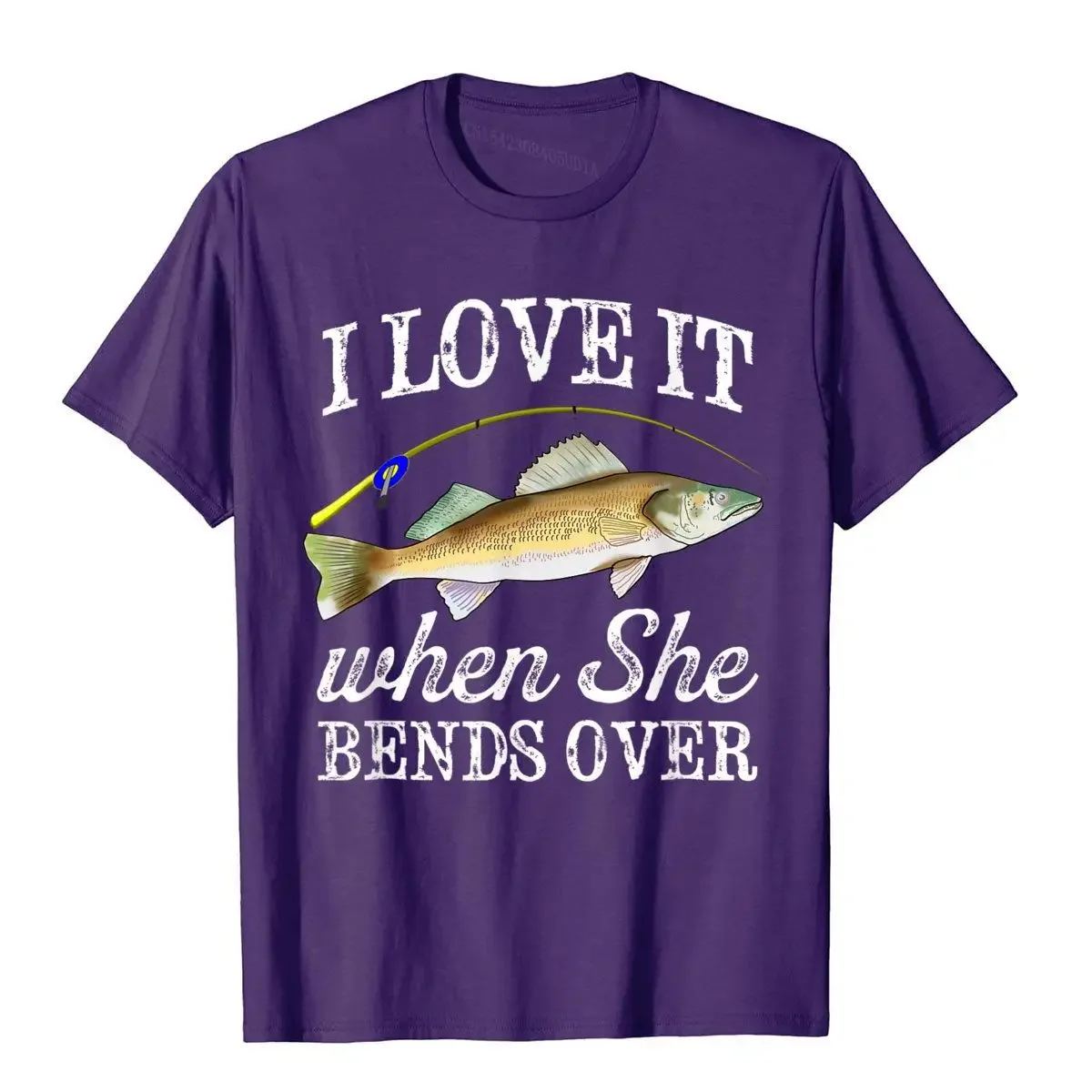 Mens Walleye I Love It When She Bends Over Fishing Adult Humor T-Shirt Vintage Oversized Cotton Tops Shirts Printing For Men