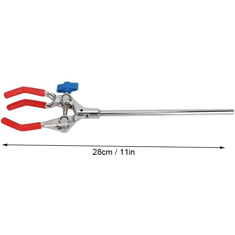 Lab Clamp 28cm 3 Prong Finger Style Rubber-Coated Head Laboratory Clamp Multifunctional Condenser Beaker Extension Clamp