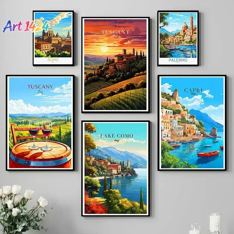 Italy City Travel Poster Paris Rome Milan Tuscany Venice Sardinia Canvas Painting Wall Art Picture for Living Room Home