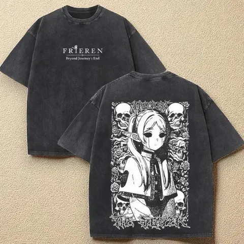 T-shirt da donna anime retrò lavata estiva |   Top ispirato al fine di Beyond Journey |   Abbigliamento da strada comico gotico |   Modello retrò grunge