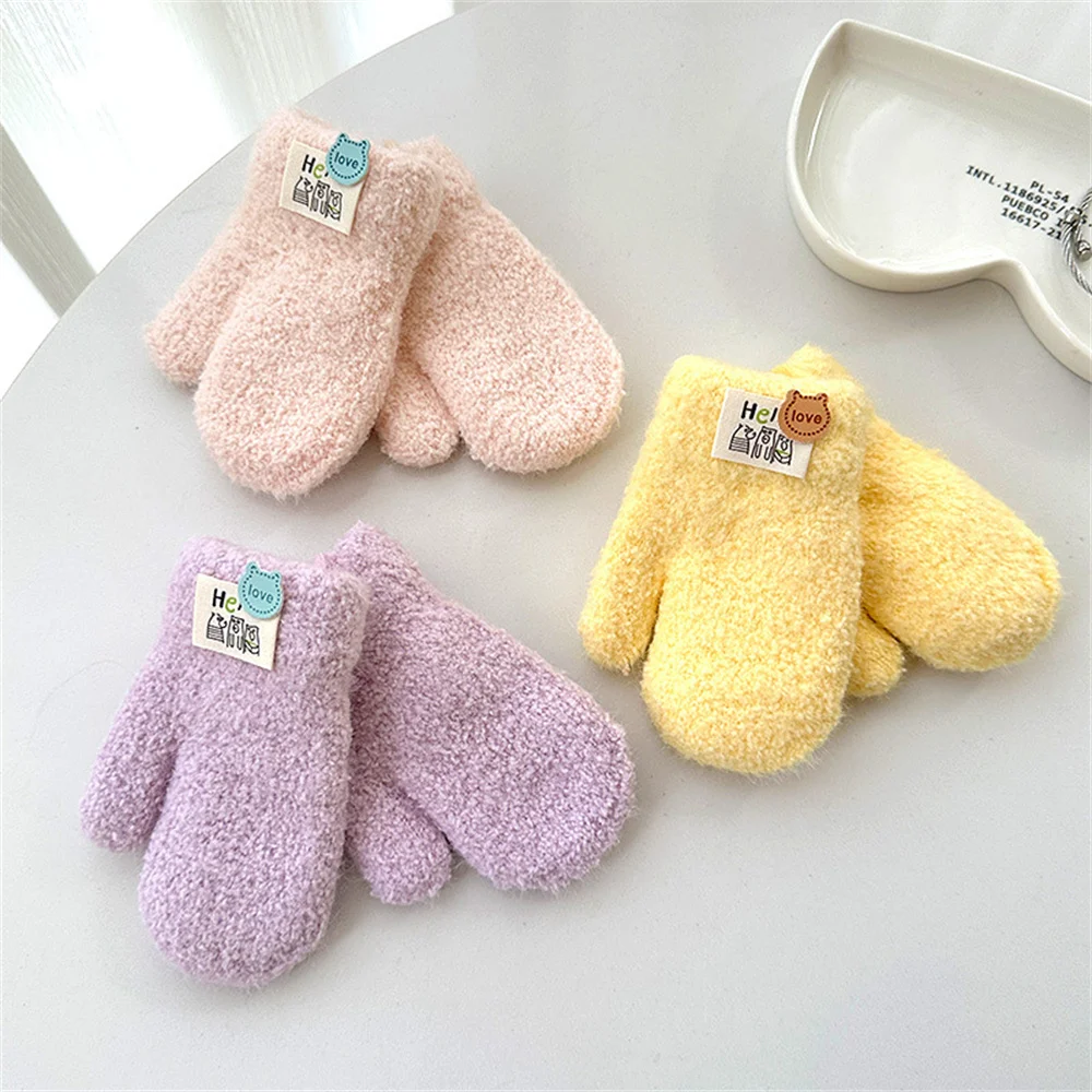 Wool Baby Winter Gloves Candy Color Halter Kids Mittens for Children Girls Boys Accessories Warm Knitted Kids Gloves 1-4Y