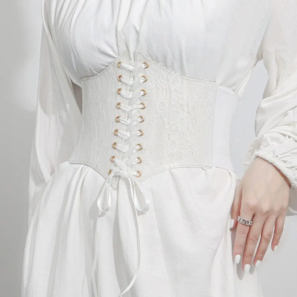 Retro Lace Waist Belt Slimming Body High Elasticity Women's Wide Belts External Wear Lace-up Corset Belt
