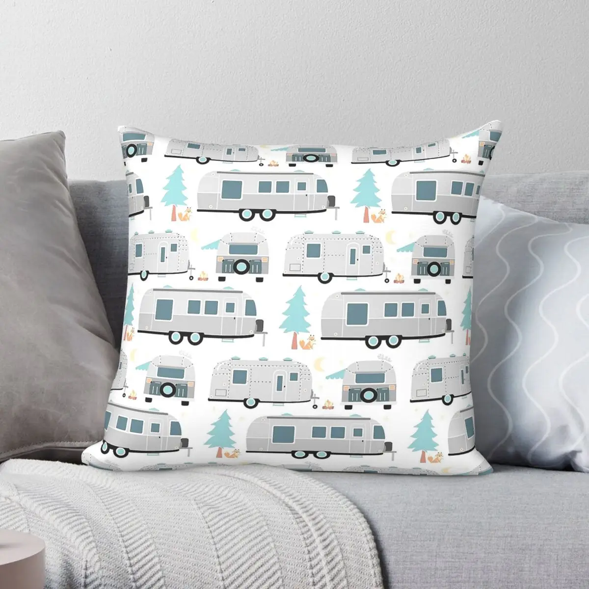 Cute Airstream Pillowcase Polyester Linen Velvet Creative Zip Decorative Pillow Case Room Cushion Cover