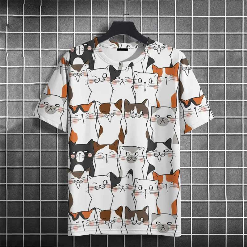 

3D Printed Cartoon Cat T Shirt Men Cute Animal Pattern T-Shirts Fashion O-Neck Pullover Oversized Short Sleeve Tees Street Tops