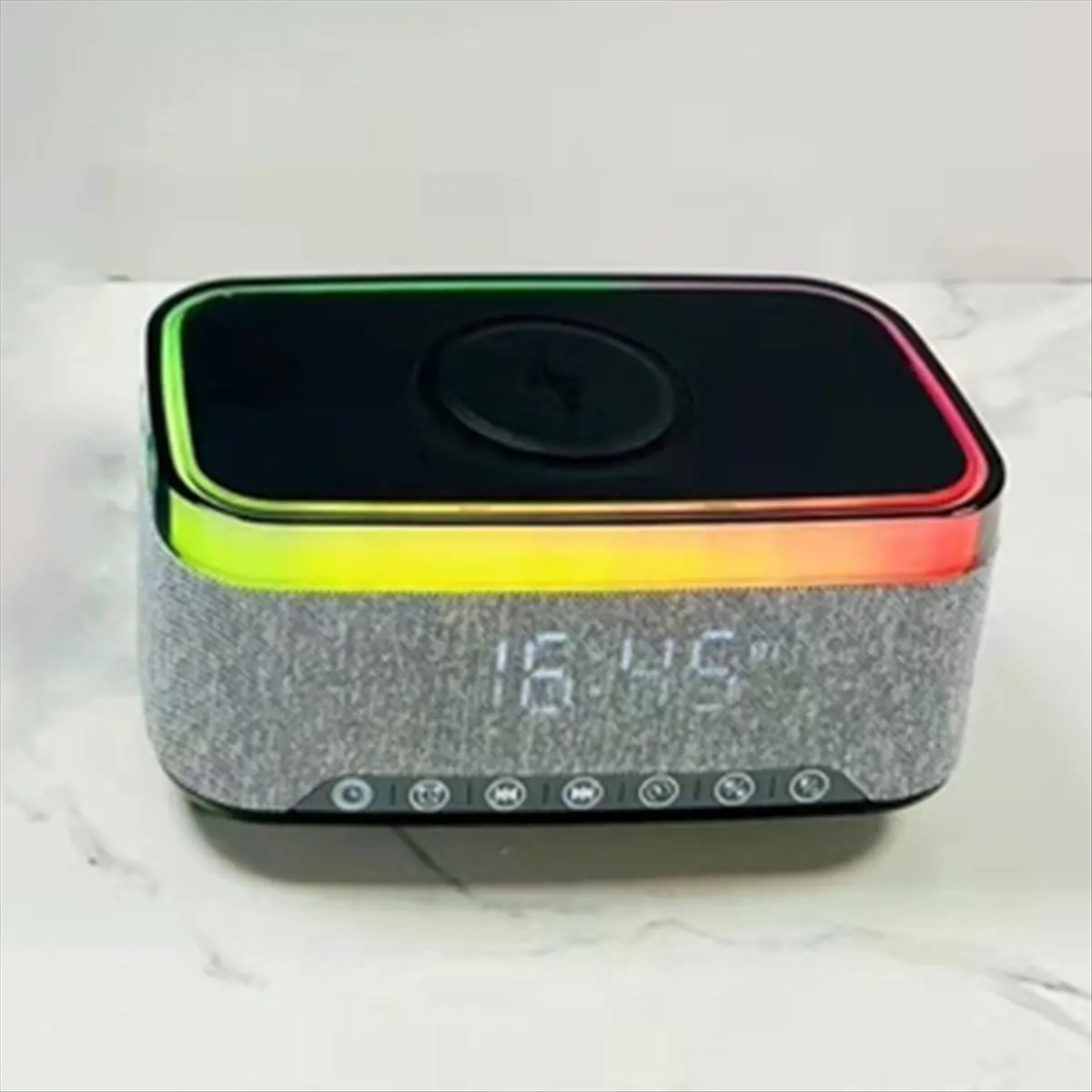 AABFK Bluetooth Speaker with Wireless Charging LED Ambient Light and Alarm Clock-TWS FM Radio USB 15W Charging White