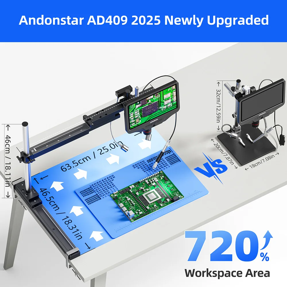 Andonstar 2025 AD409SA 10,1 ''Microscópio digital de solda HDMI com endoscópio Microscópio eletrônico para solda profissional