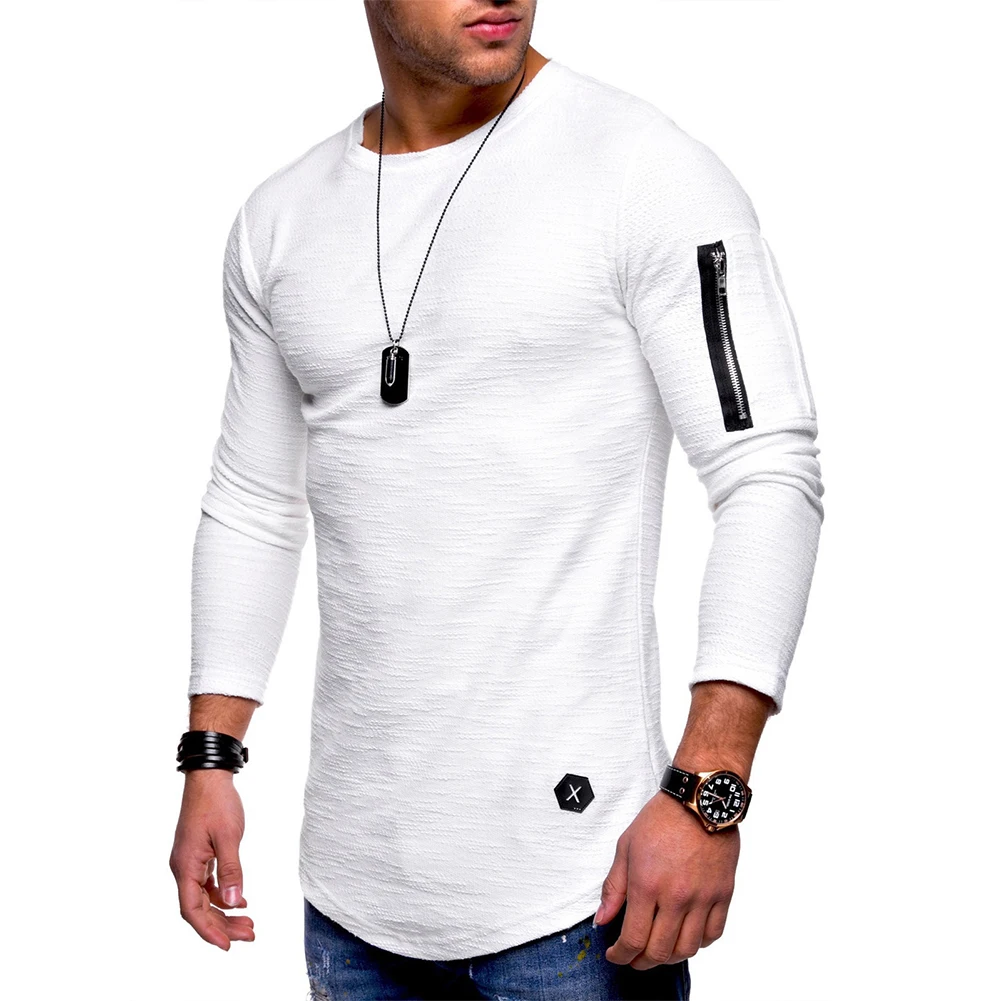 T-shirt Men\'s Top All Season Blouse Business Casual Crew Neck Solid Color Tee Activewear Long Sleeve Polyester