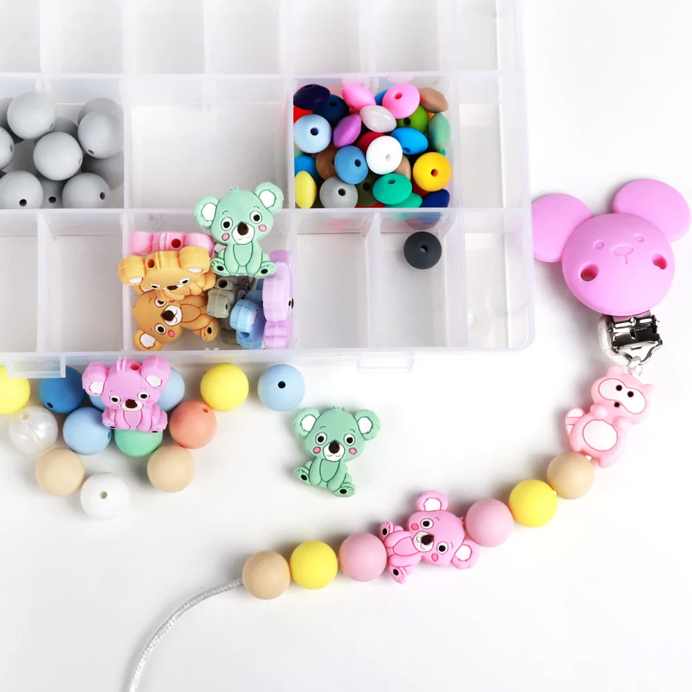 10Pcs/lot Silicone Koala Beads Baby Teething Chew Necklace Pacifier Clips Chain DIY Shower Toy Accessory Silicone Bead