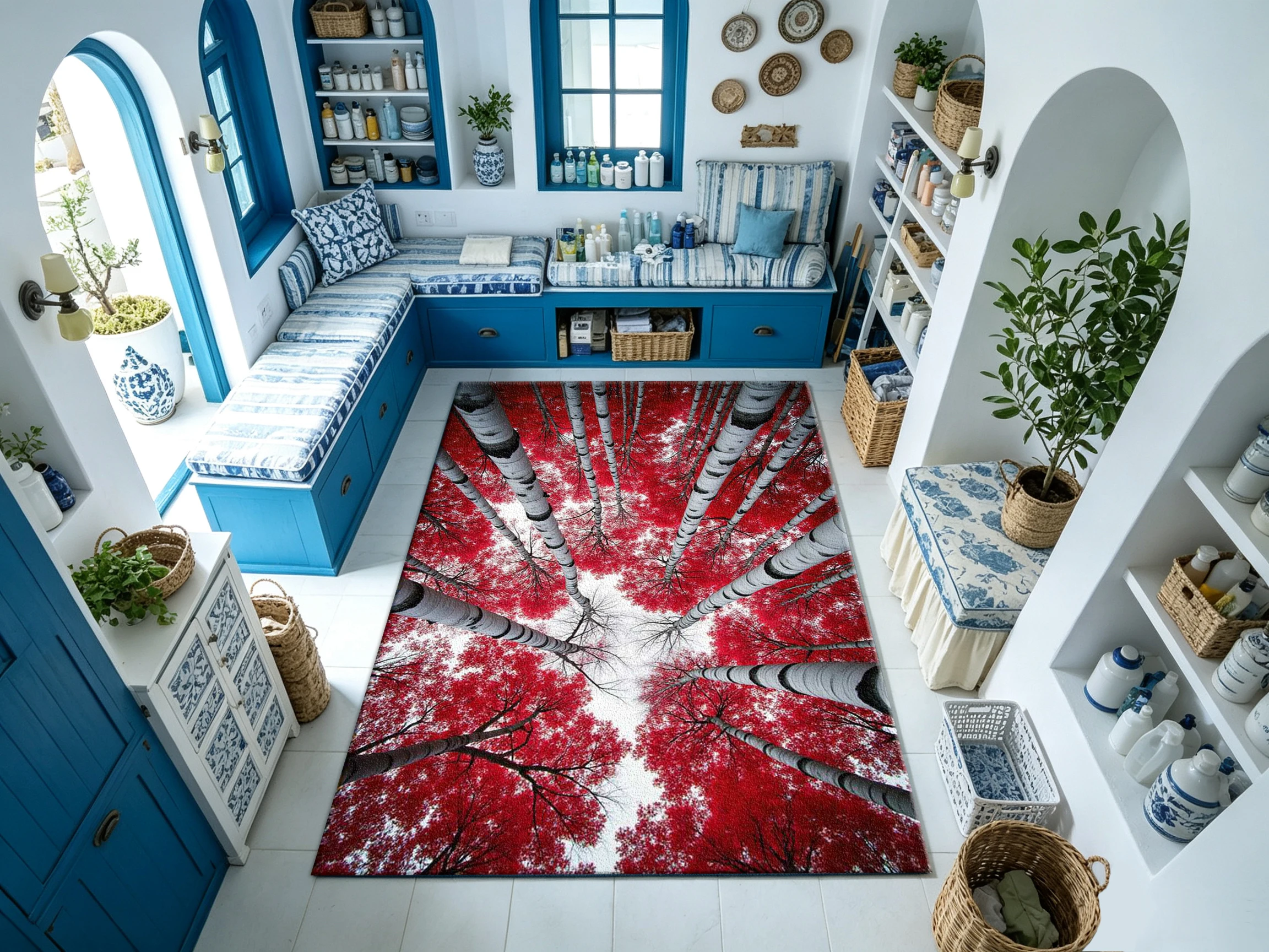 Red Leaf White Birch Forest Landscape Carpet Natural Scenery Home Carpet for Living Room Bedroom Home Decoration Use