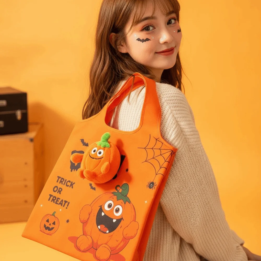 Einfarbige Halloween-Einkaufstasche, Mini-Reißfeste Cartoon-Taschenhandtasche, Ultraleicht und Platzsparend – Detail 3
