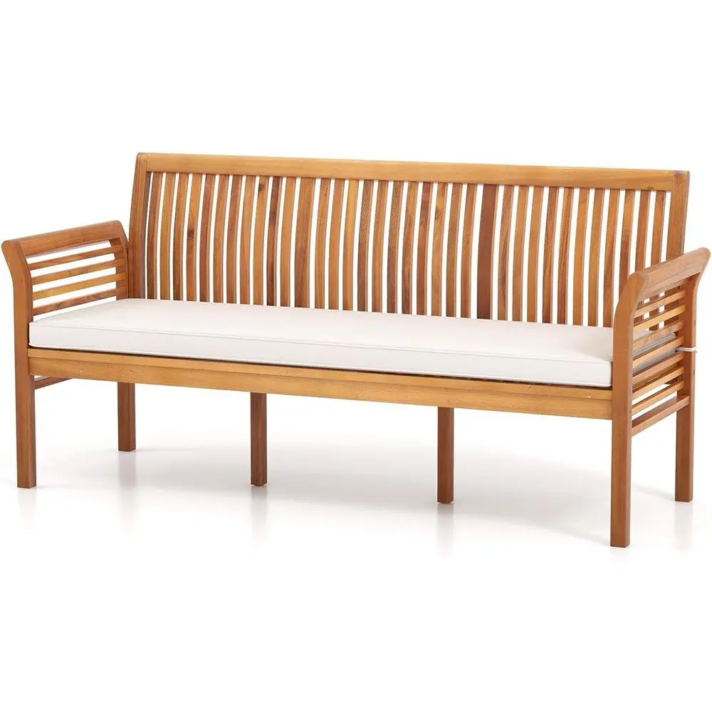 

Садовая скамейка COSTWAY из дерева с белой подушкой, изогнутыми подлокотниками и решетчатой спинкой для патио, парка и веранды, 23”x 6 футов