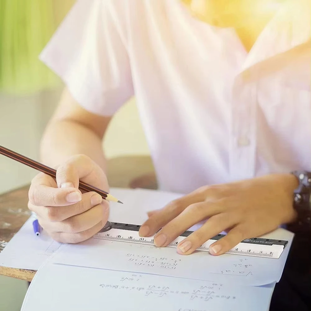 1/2 قطعة مسطرة بسيطة قابلة للطي باللونين الأبيض والأسود، هدية عيد ميلاد إبداعية للطلاب، مثالية للرسم.