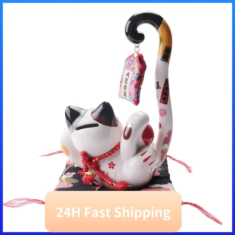 

T30C новый 8,6-дюймовый Maneki Neko Lucky Cat копилка банк монет японский длинный хвост кошка удачи фэн-шуй домашний декор