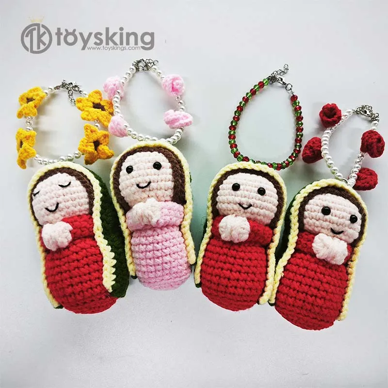 Hand Crocheted Flower Maria Doll Hanging Ornament Soft Cotton Thread Bag Backpack Decor Accessory