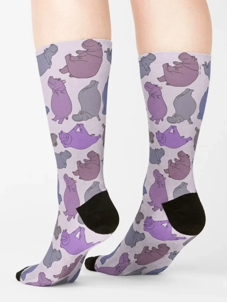 Hippo Workout-Chaussettes violettes et grises personnalisées pour hommes et femmes, bas mobiles, cadeaux d'hiver