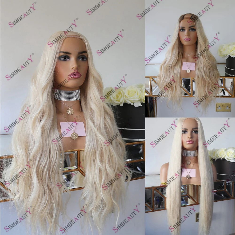 Silky Straight Platinum Blonde Full Machine Made Human Hair Non-Lace Wigs for Women 200density Platinum Blonde Human Hair Wigs