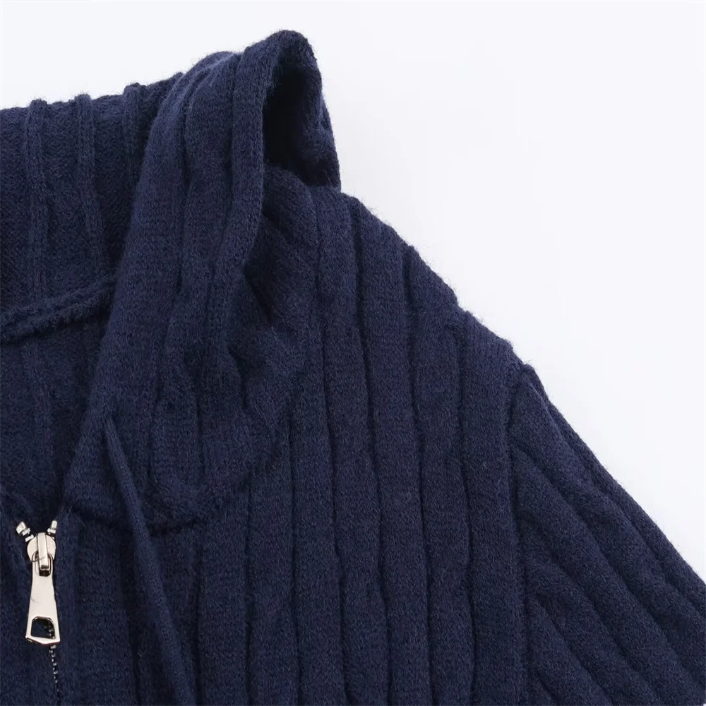 معطف بقلنسوة محبوك للنساء من euramerican جديد متعدد الاستخدامات بألوان متباينة ملفوفة من العجين المقلي #6