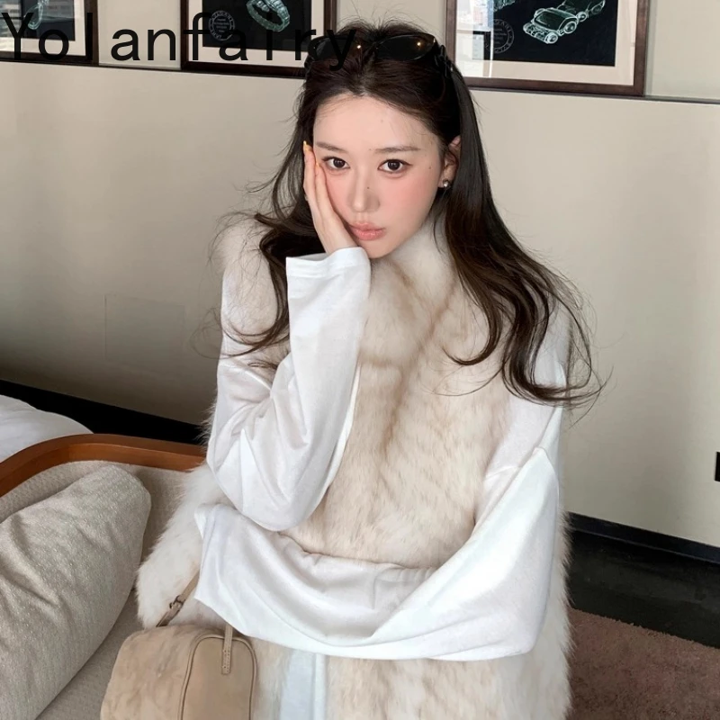 

YOLANFAIRY Real fox fur coat vest women's short stand collar slimmer commuting fashion sleeveless lady whole fox fur jacket 2025