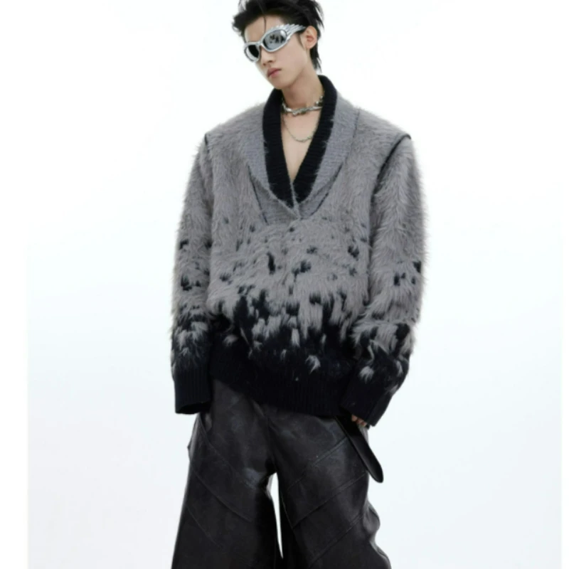 

Осень 2026, новый стиль, модный высококачественный мужской трехмерный градиент, имитация норки, новогодний дизайн, вязаный свитер