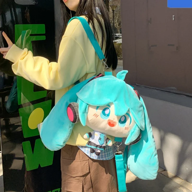 Anime Hatsune Miku Girls' New Plush Backpack Fashion Trend Plush Backpack Cartoon Cute Casual Transparent Pain Bag Leisure Bag