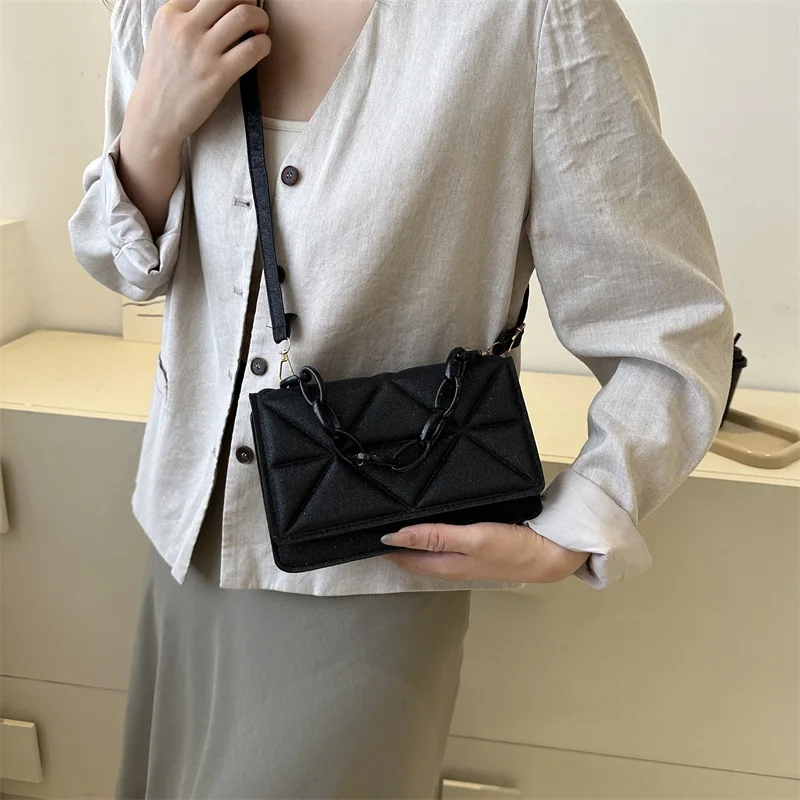 New fashion indentation leather shoulder bag square flap women's bag designer brand handbag classic cross-body bag