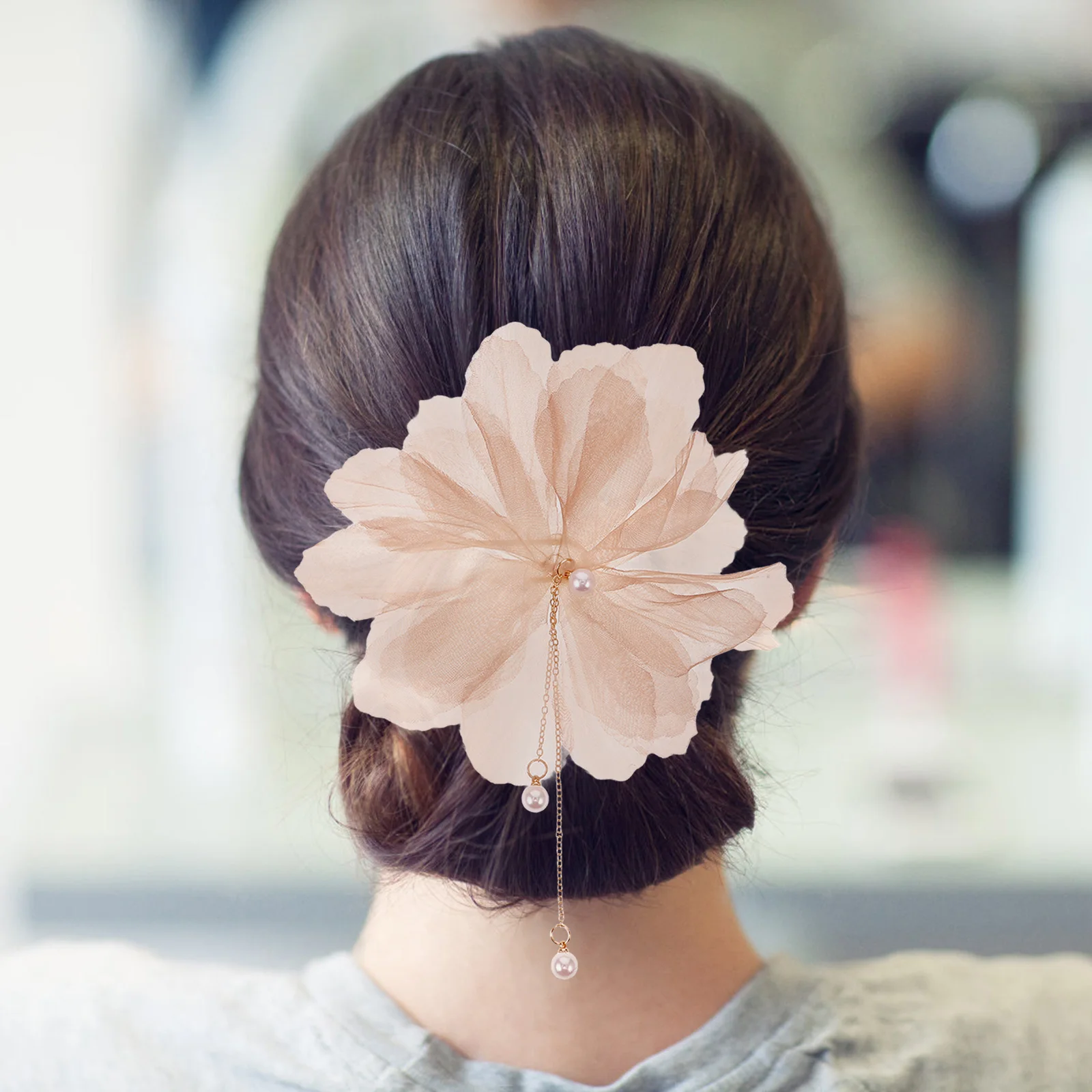 

Flower Beads Hair Sticks Chinese Headgear Claw Alloy Bridal Accessories Women Floral Pins Elegant Chiffon Butterfly U Shaped