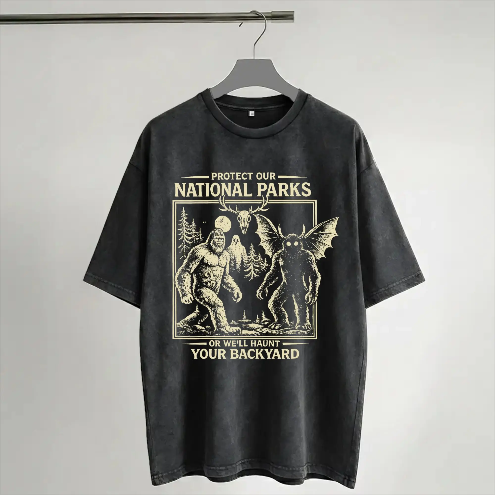 Protect Our National Parks or We'll Haunt Your Backyard  T Shirt Hip Hop Washed Cotton Street T-Shirt for Men Women Streetwear