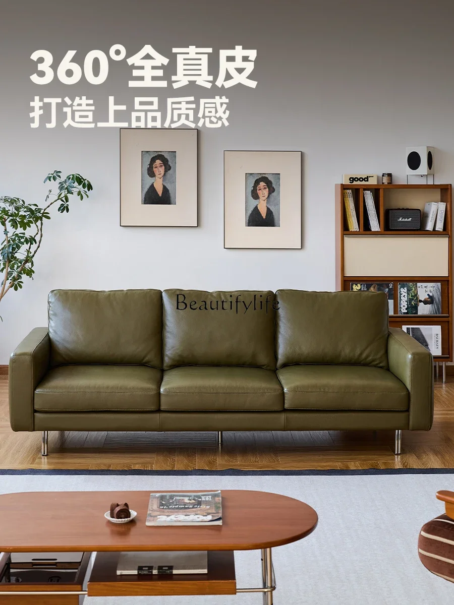 LJYAmerican-style Light Luxury Retro Leather Sofa Genuine Leather Top Layer Cowhide Small Apartment Living Room