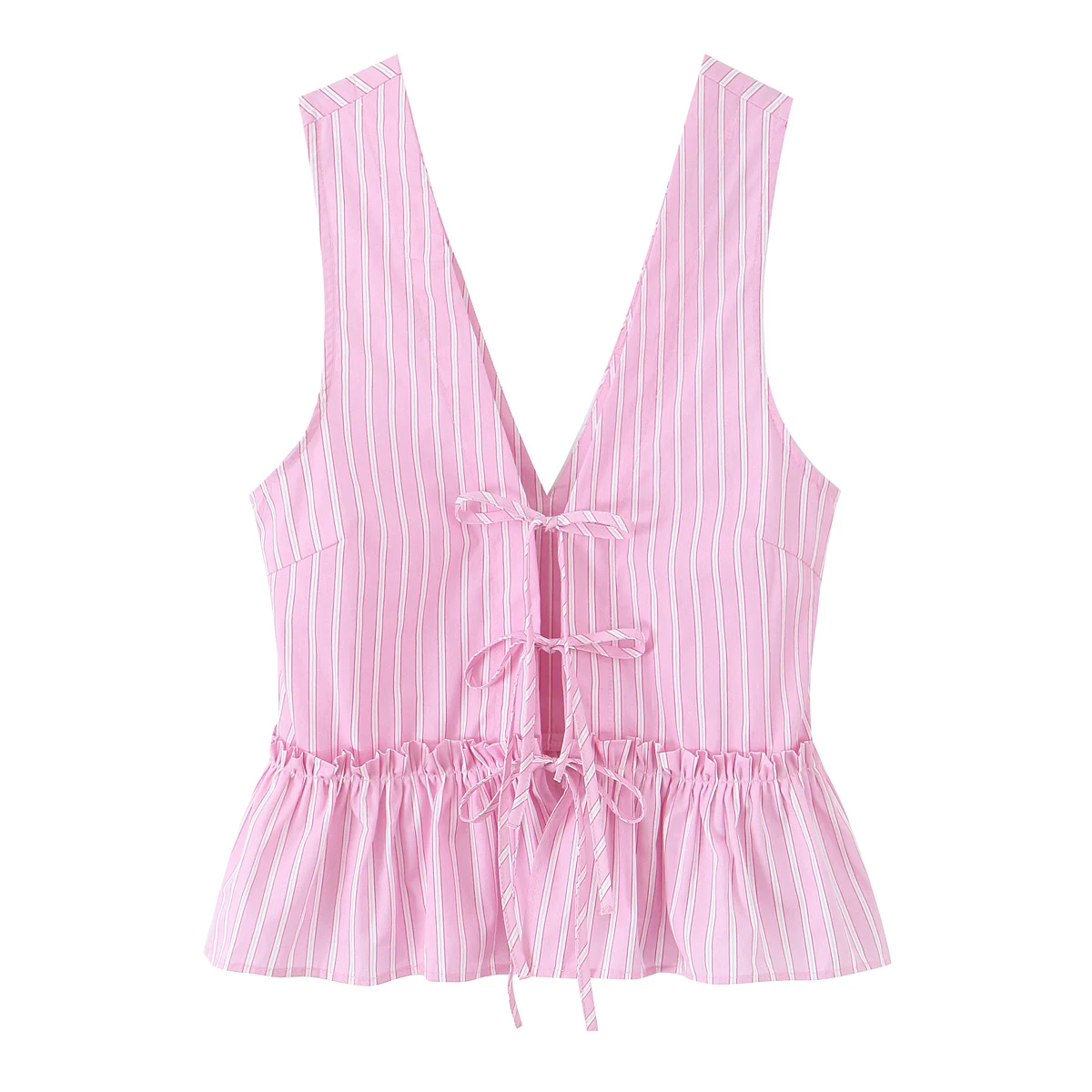 DUOPERI Estate Nuove Donne 2 Pezzi Set Fiocco A Righe Lace Up Con Scollo A V Canotte e Pantaloncini Elastici in Vita Femminile Chic Casual Shorts Abiti