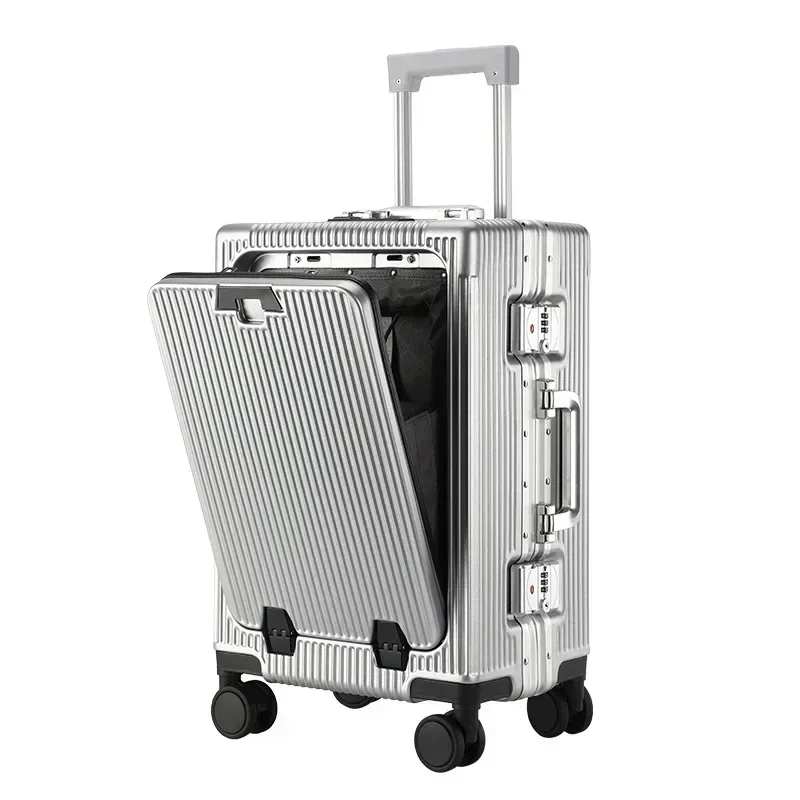 Front Opening Aluminum Frame ABS+PC Trolley Case Suitcase USB Charging Boarding Case Large Capacity Rolling Luggage Case